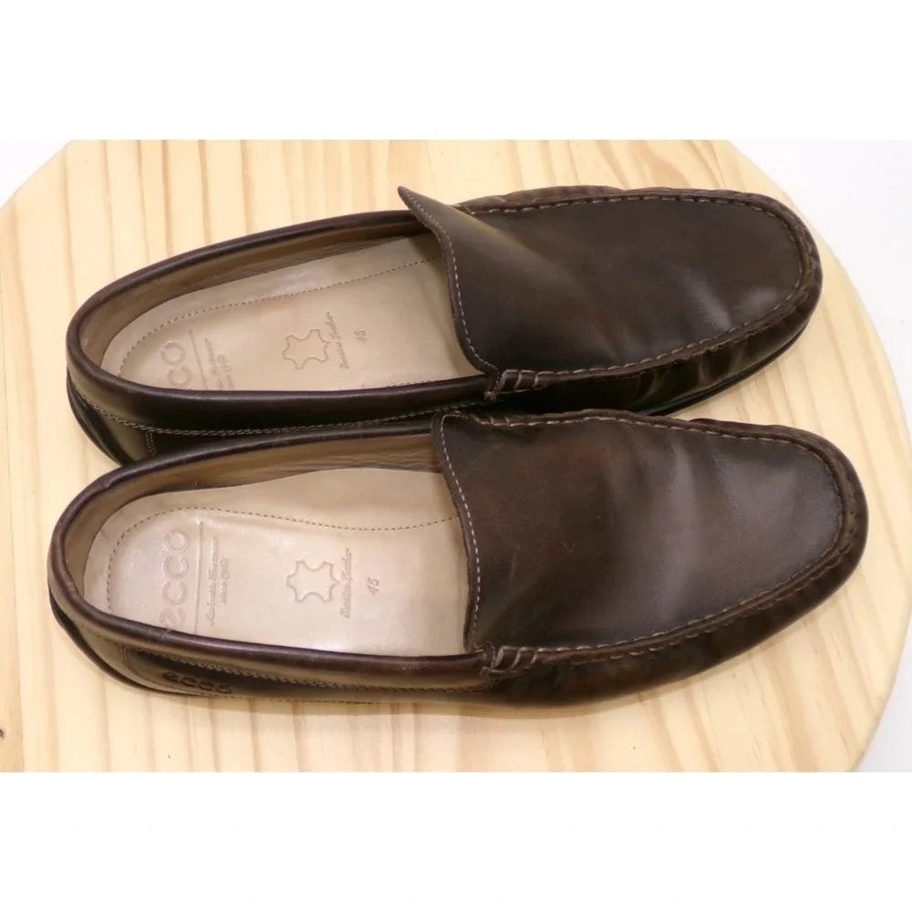 ECCO Leather Driving Shoes Loafers Mens Brown‎ Size 45 / US 11 - 11.5 Moccasins